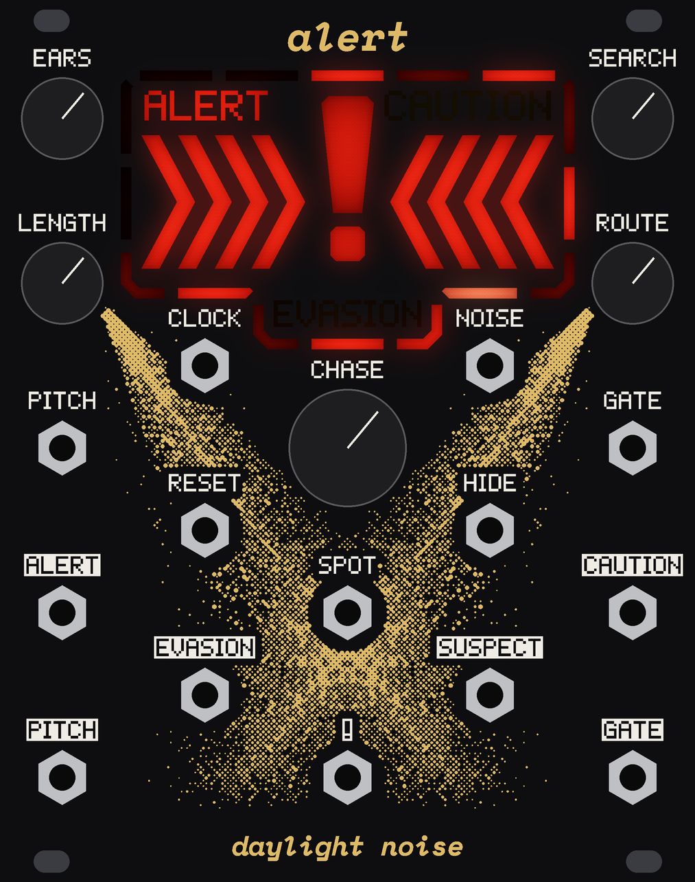 The ALERT panel, its screen lit at ALERT, with its knobs on.