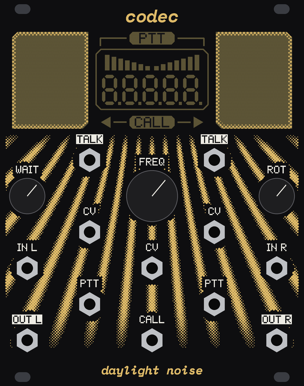 The CODEC panel, switched off: gold halftone fringes, the screen's windows plain glass.
